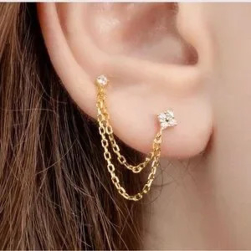 Dainty double chain piercing earrings